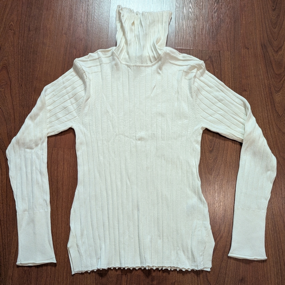 River Island Cream Ribbed Turtleneck Sweater NWT US 10